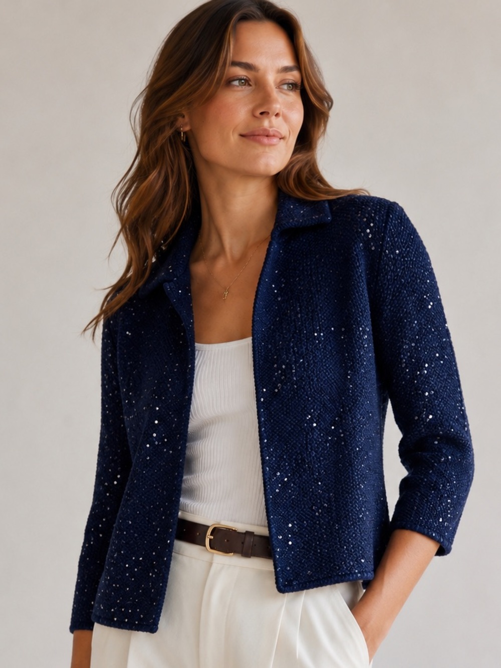 Max Mara Weekend Navy Sequin Knit Blazer Jacket Sparkle Cardigan